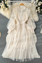 Romantisches Partykleid mit Spitze und Perlen, elegantes langes Gothic-Kleid mit Laternenärmeln, zweiteiliges Set